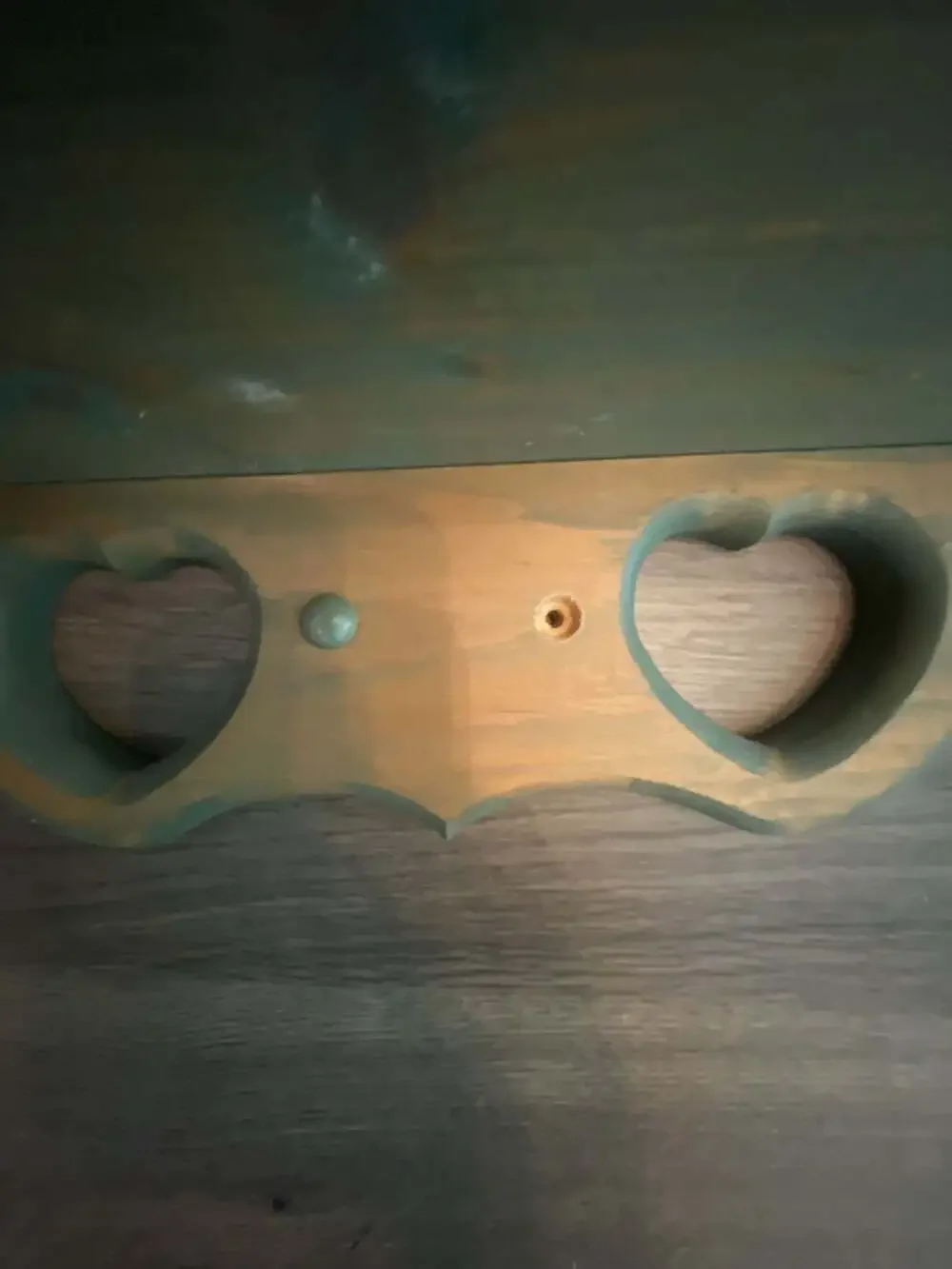 Vintage Country Primitive Wooden Wall Shelf with Heart Cutouts